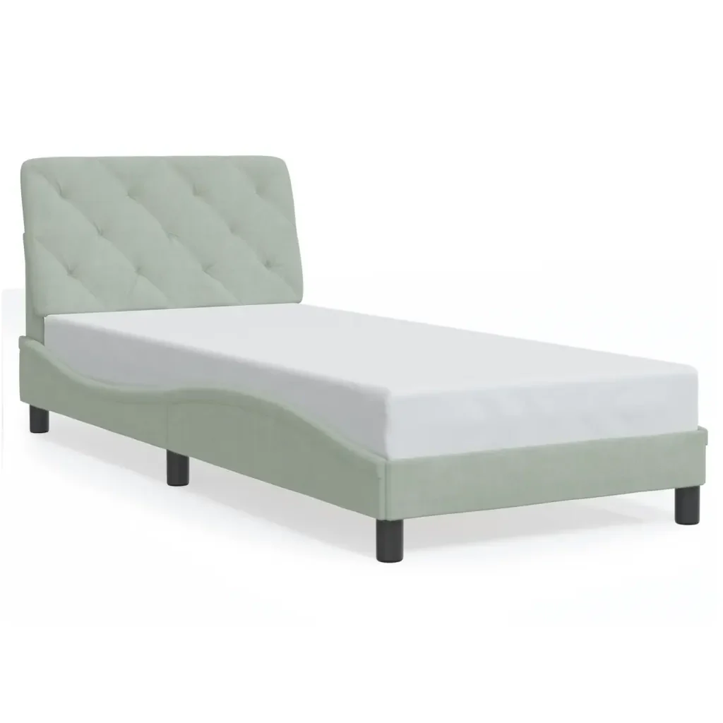 Letto singolo | Letto per adulti | Giroletto con LED senza Materasso Grigio Chiaro 80x200 cm in Velluto - Image 5