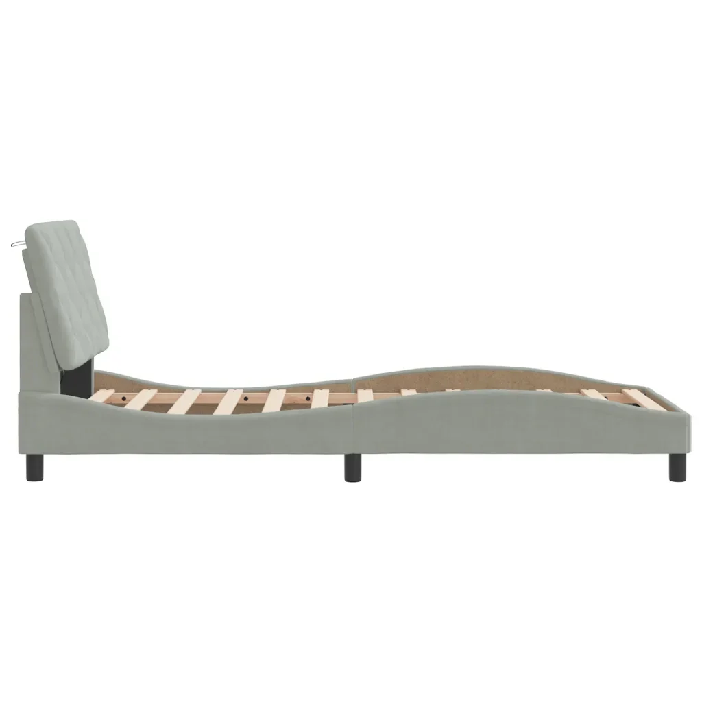Letto singolo | Letto per adulti | Giroletto con LED senza Materasso Grigio Chiaro 80x200 cm in Velluto - Image 7