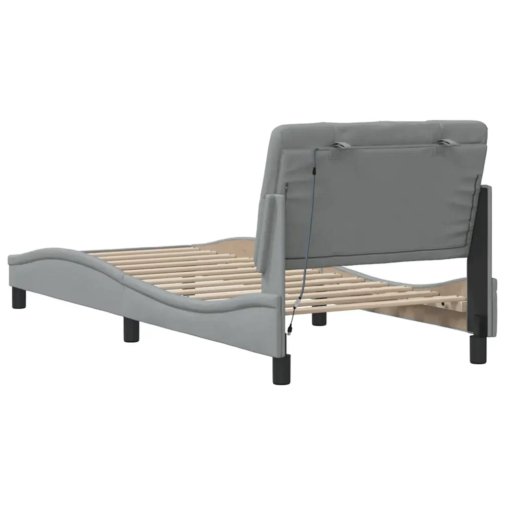 Letto singolo | Letto per adulti | Giroletto con LED senza Materasso Grigio Chiaro 90x200 cm - Image 10