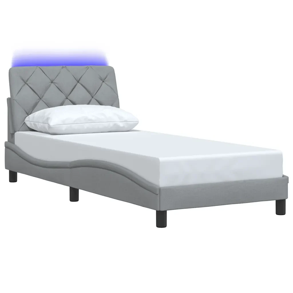 Letto singolo | Letto per adulti | Giroletto con LED senza Materasso Grigio Chiaro 90x200 cm - Image 4