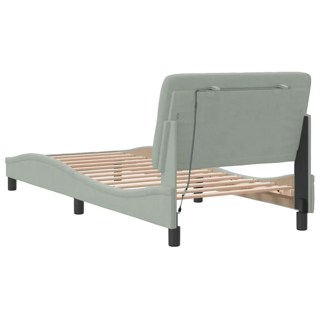 Letto singolo | Letto per adulti | Giroletto con LED senza Materasso Grigio Chiaro 90x200 cm in Velluto - Image 8