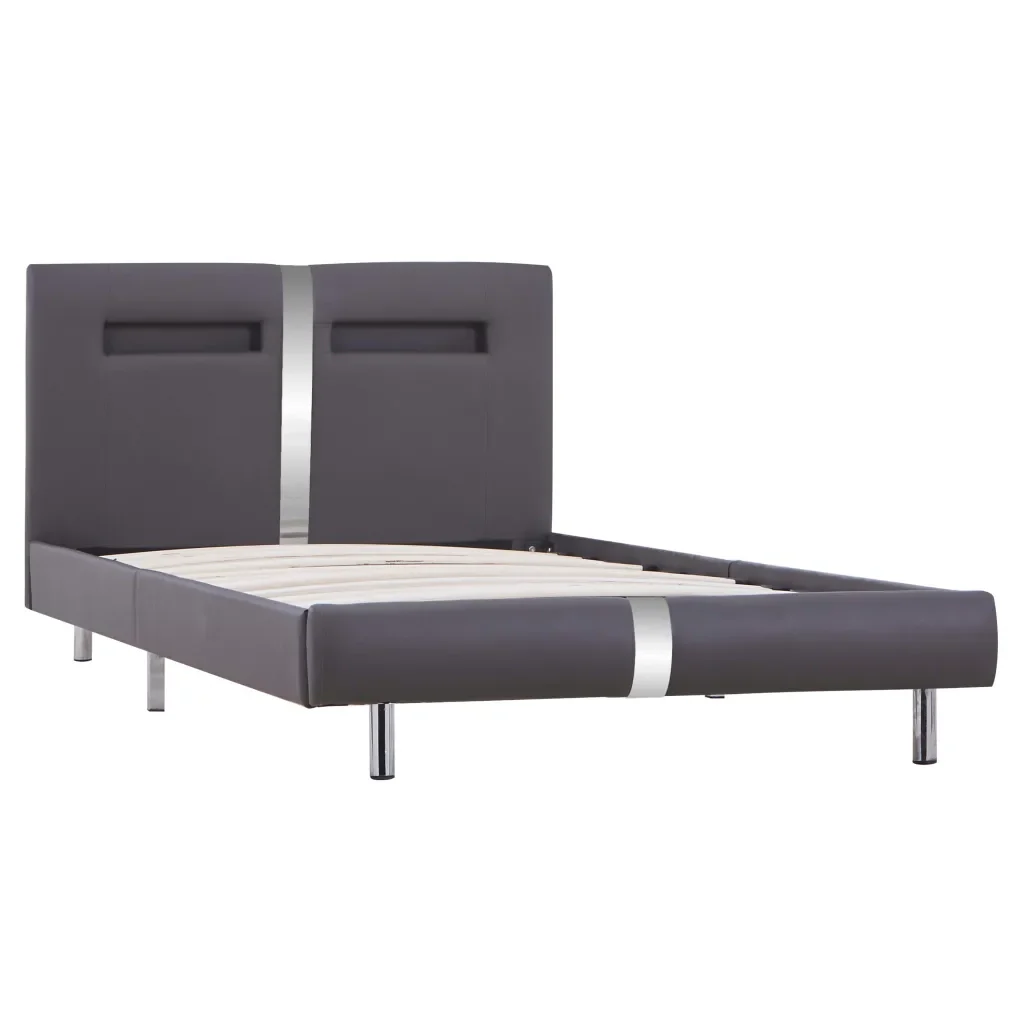 Letto singolo | Letto per adulti | Giroletto con LED senza Materasso Grigio in Similpelle 90x200cm - Image 3