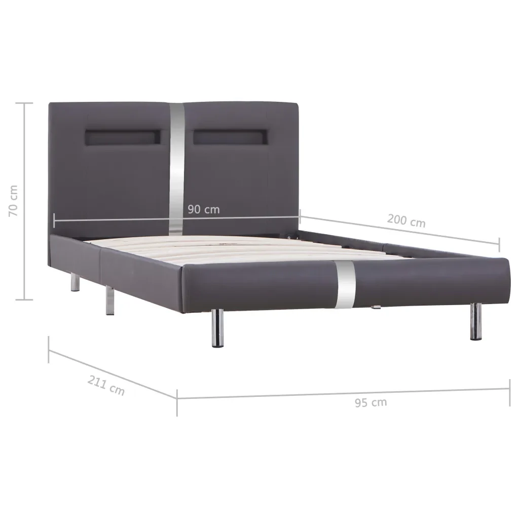 Letto singolo | Letto per adulti | Giroletto con LED senza Materasso Grigio in Similpelle 90x200cm - Image 9