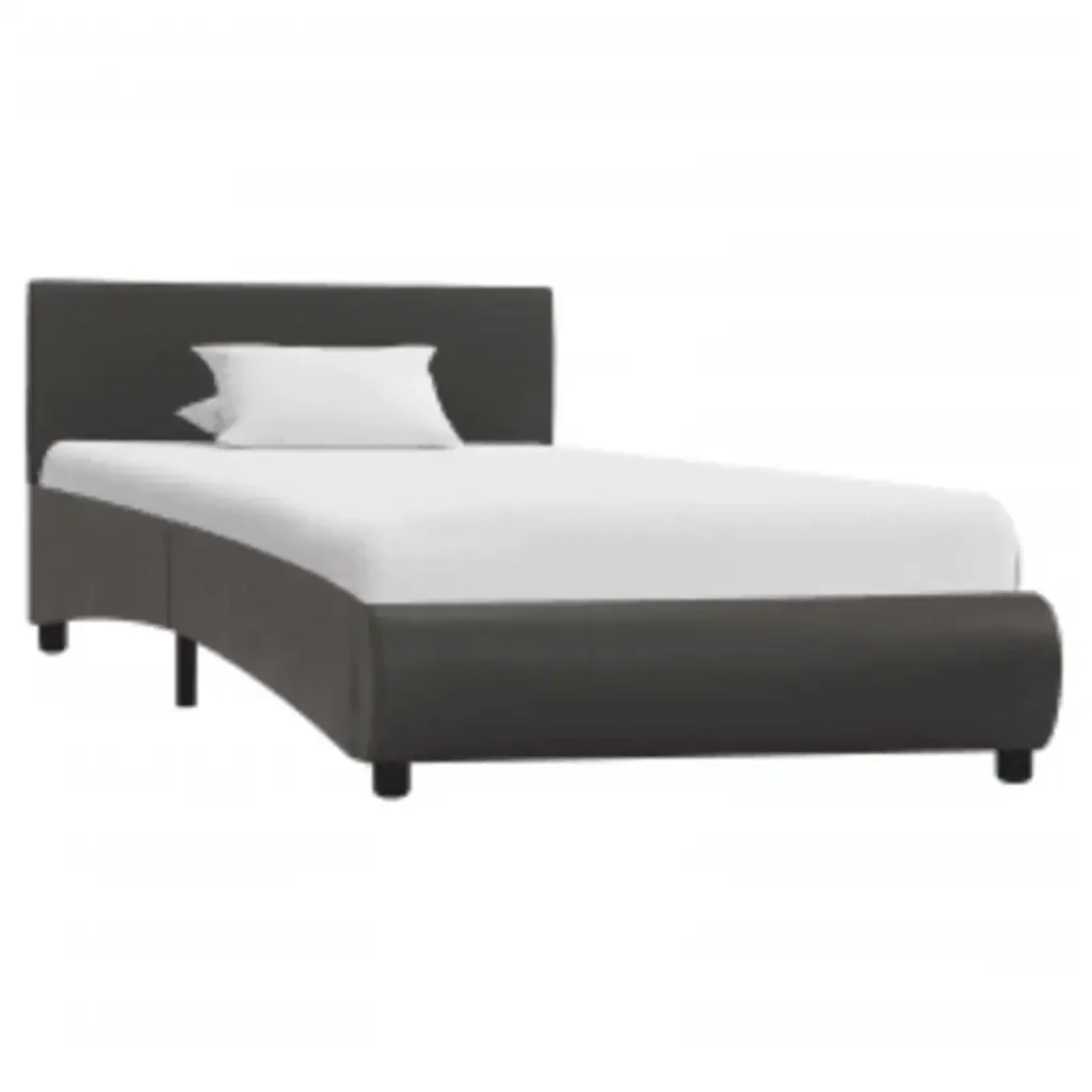 Letto singolo | Letto per adulti | Giroletto con LED senza Materasso Grigio in Similpelle 90x200cm