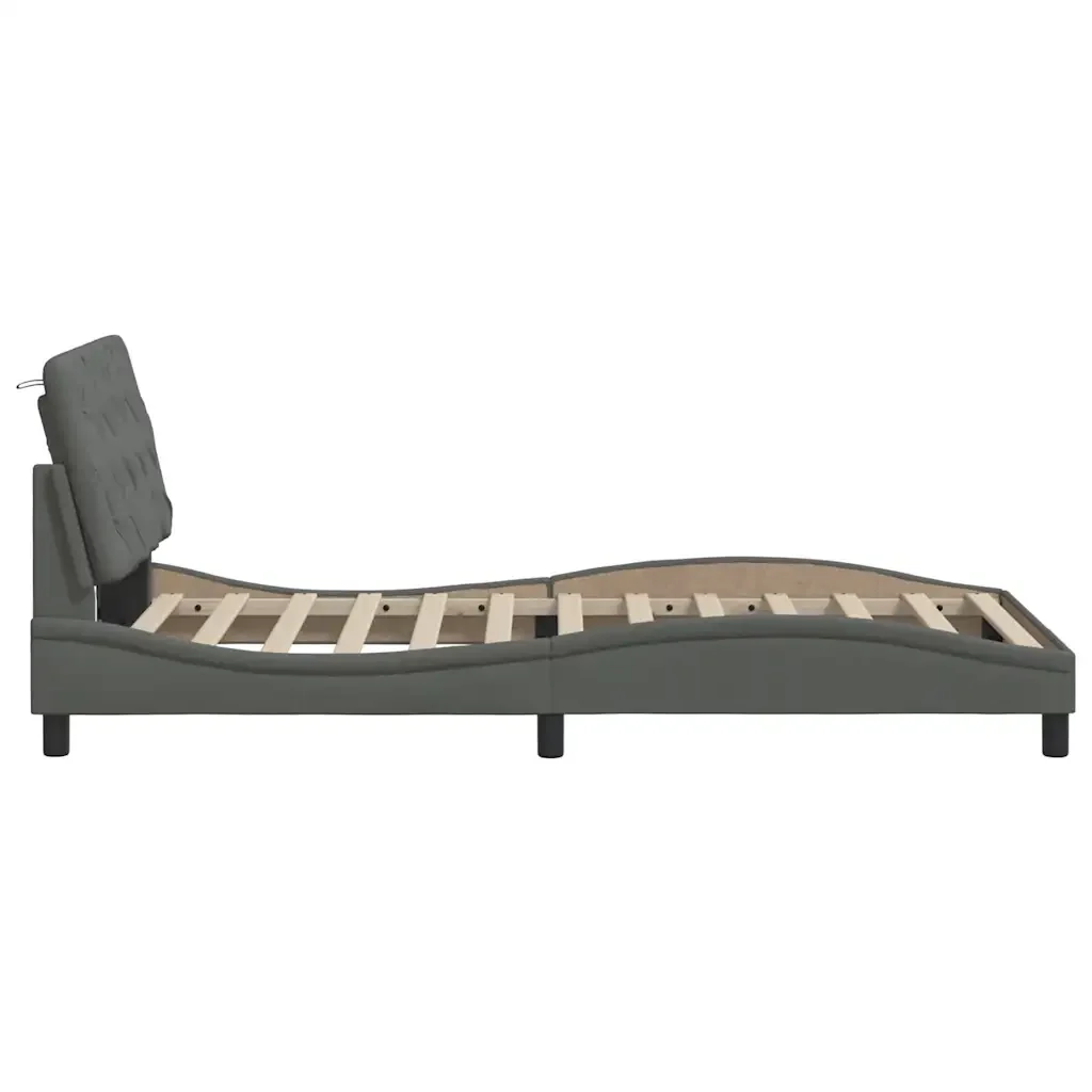 Letto singolo | Letto per adulti | Giroletto con LED senza Materasso Grigio Scuro 100x200 cm - Image 8