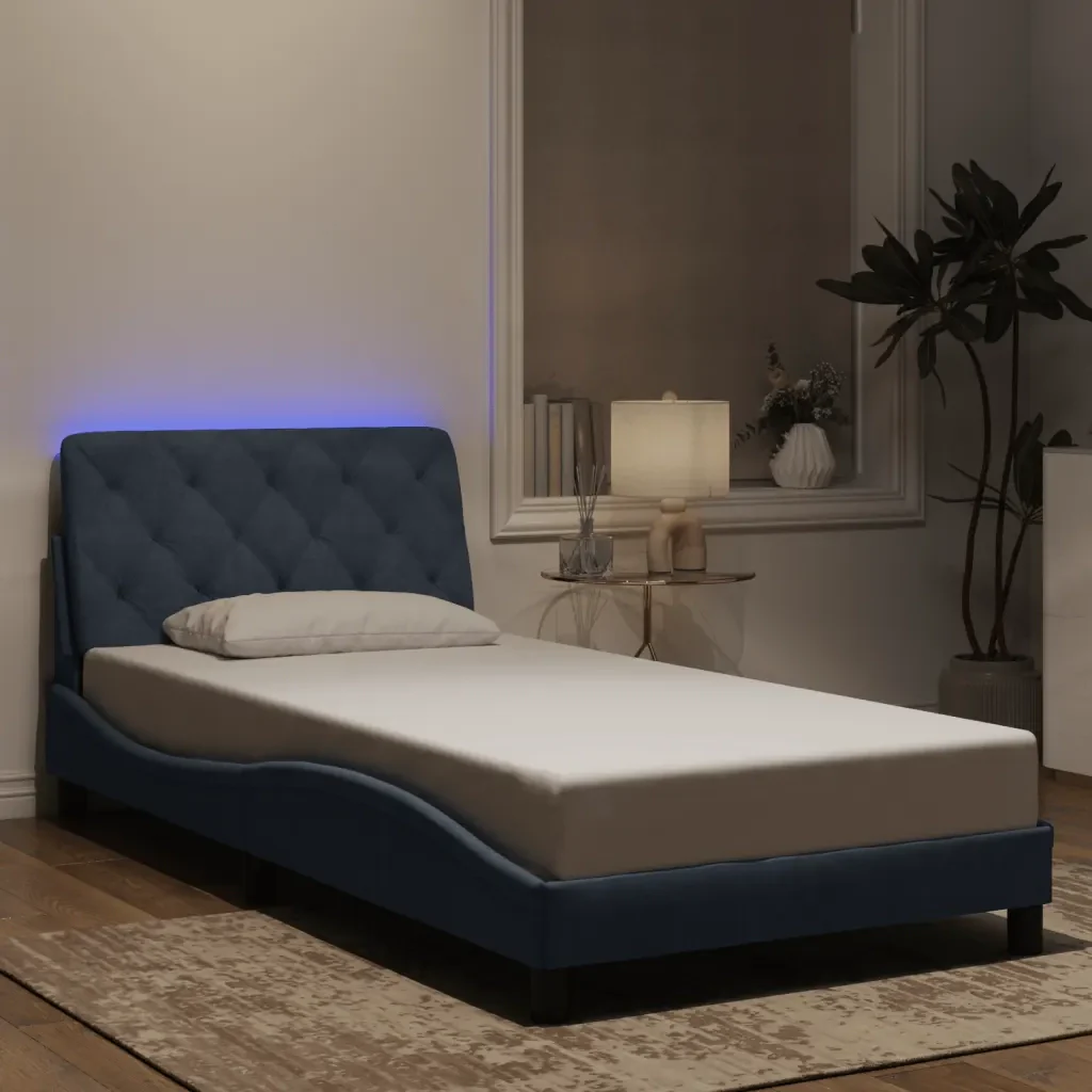 Letto singolo | Letto per adulti | Giroletto con LED senza Materasso Grigio Scuro 100x200 cm in Velluto - Image 2