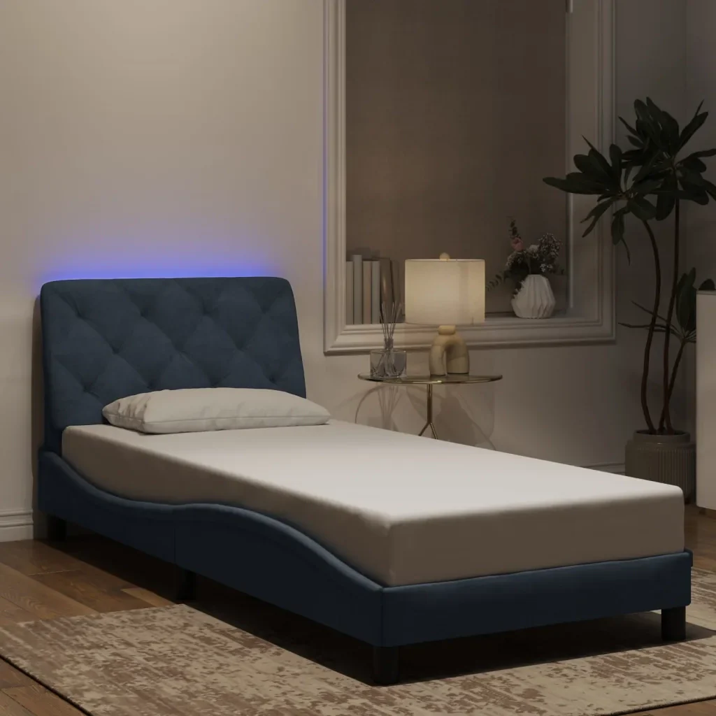 Letto singolo | Letto per adulti | Giroletto con LED senza Materasso Grigio Scuro 80x200 cm in Velluto - Image 2