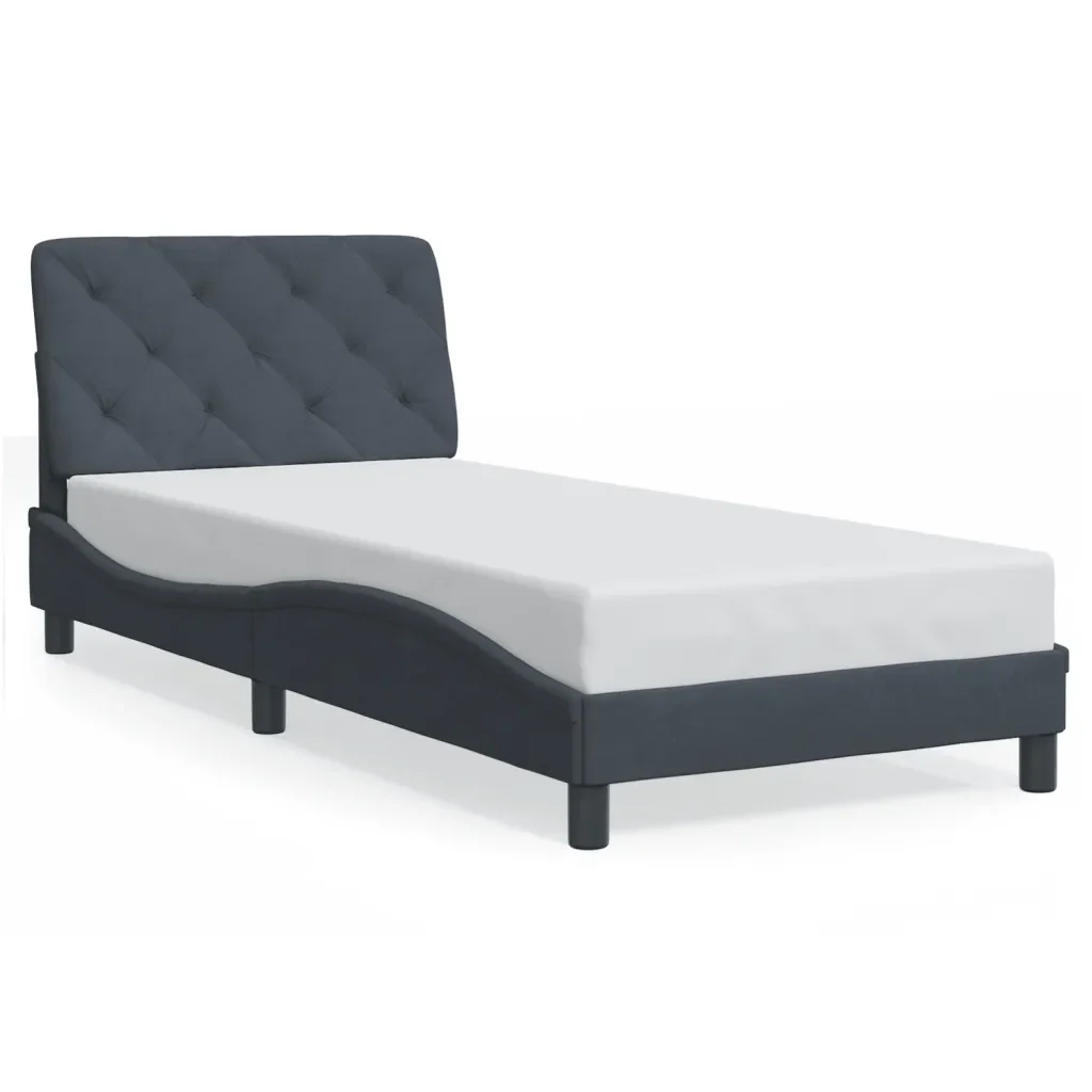 Letto singolo | Letto per adulti | Giroletto con LED senza Materasso Grigio Scuro 80x200 cm in Velluto - Image 5