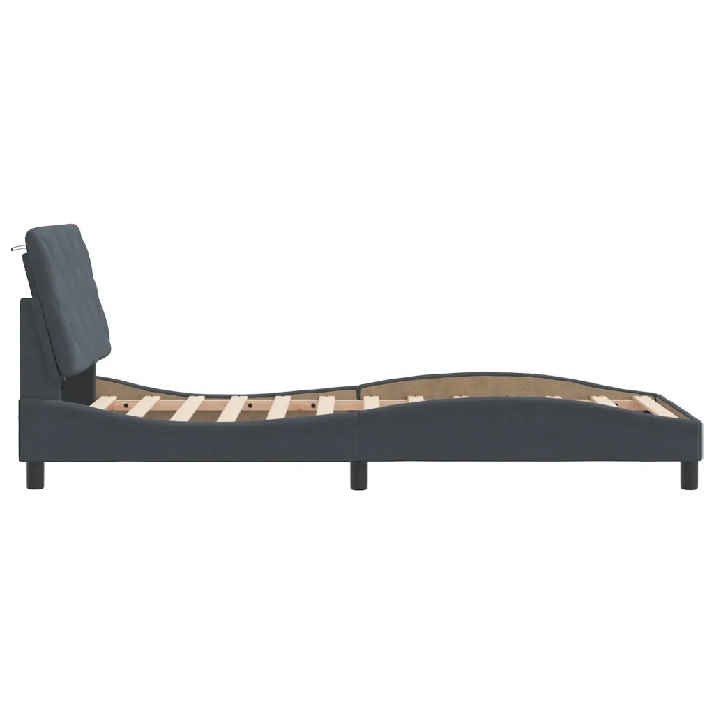 Letto singolo | Letto per adulti | Giroletto con LED senza Materasso Grigio Scuro 80x200 cm in Velluto - Image 7
