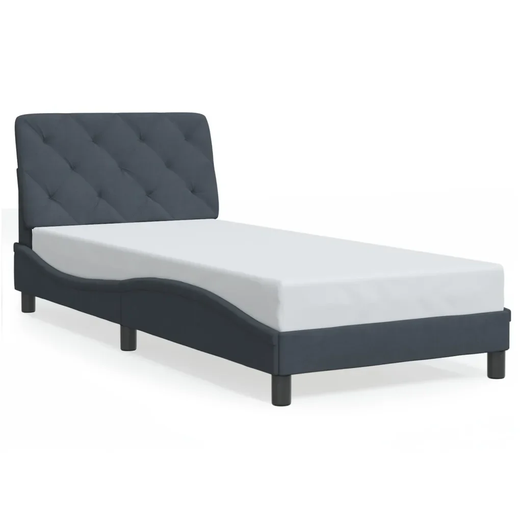 Letto singolo | Letto per adulti | Giroletto con LED senza Materasso Grigio Scuro 90x190 cm in Velluto - Image 5
