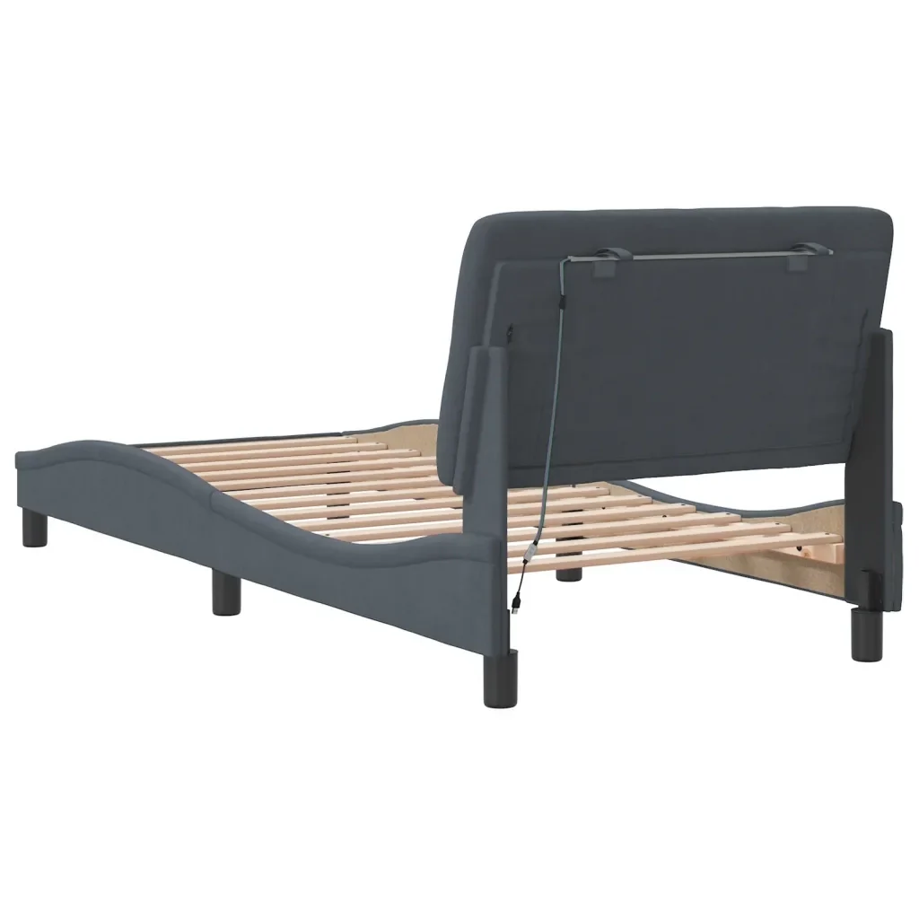 Letto singolo | Letto per adulti | Giroletto con LED senza Materasso Grigio Scuro 90x190 cm in Velluto - Image 8
