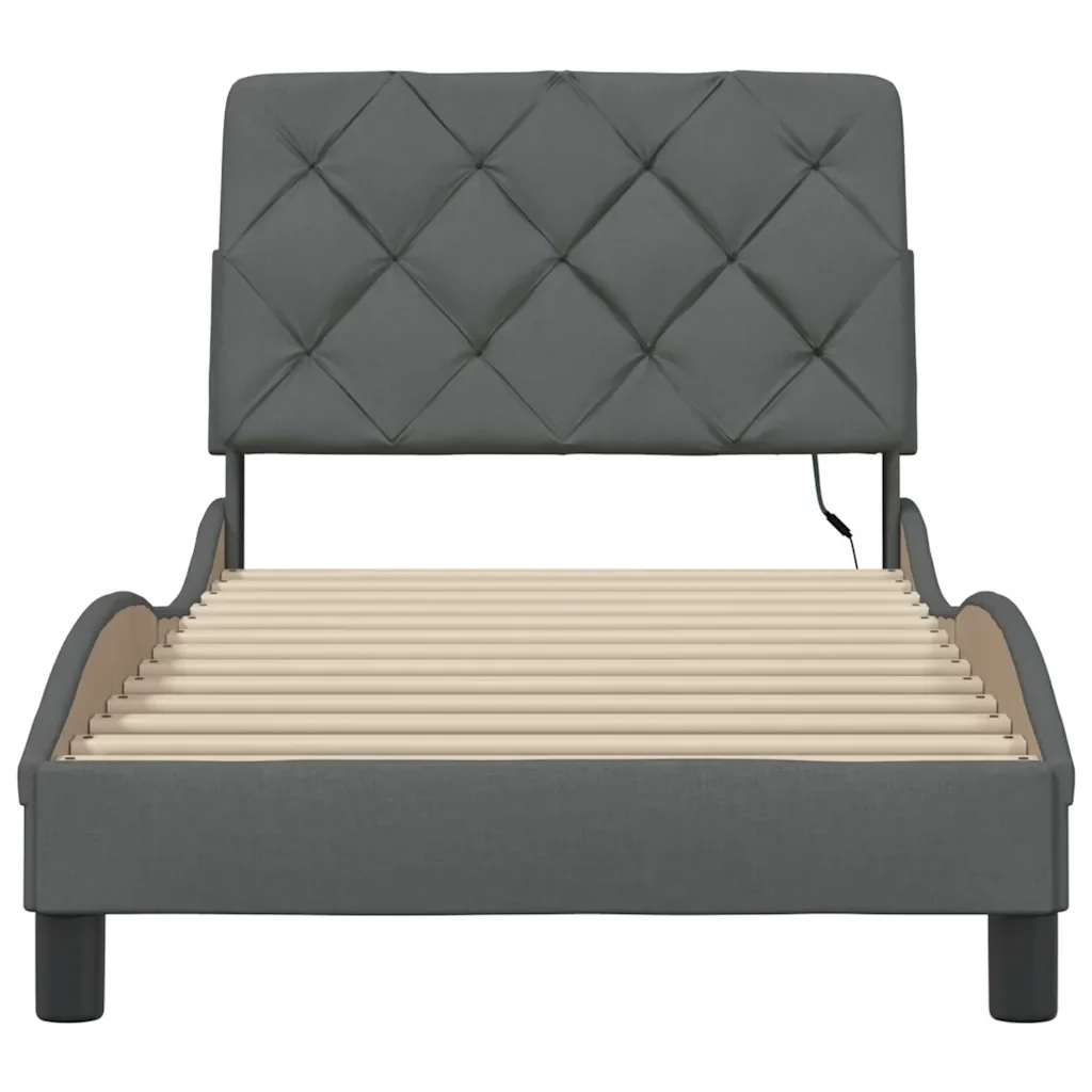 Letto singolo | Letto per adulti | Giroletto con LED senza Materasso Grigio Scuro 90x190cm Tessuto - Image 5