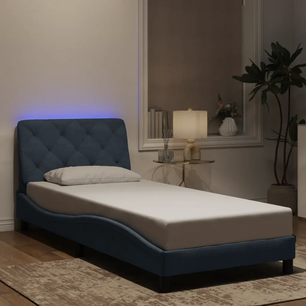 Letto singolo | Letto per adulti | Giroletto con LED senza Materasso Grigio Scuro 90x200 cm in Velluto - Image 2