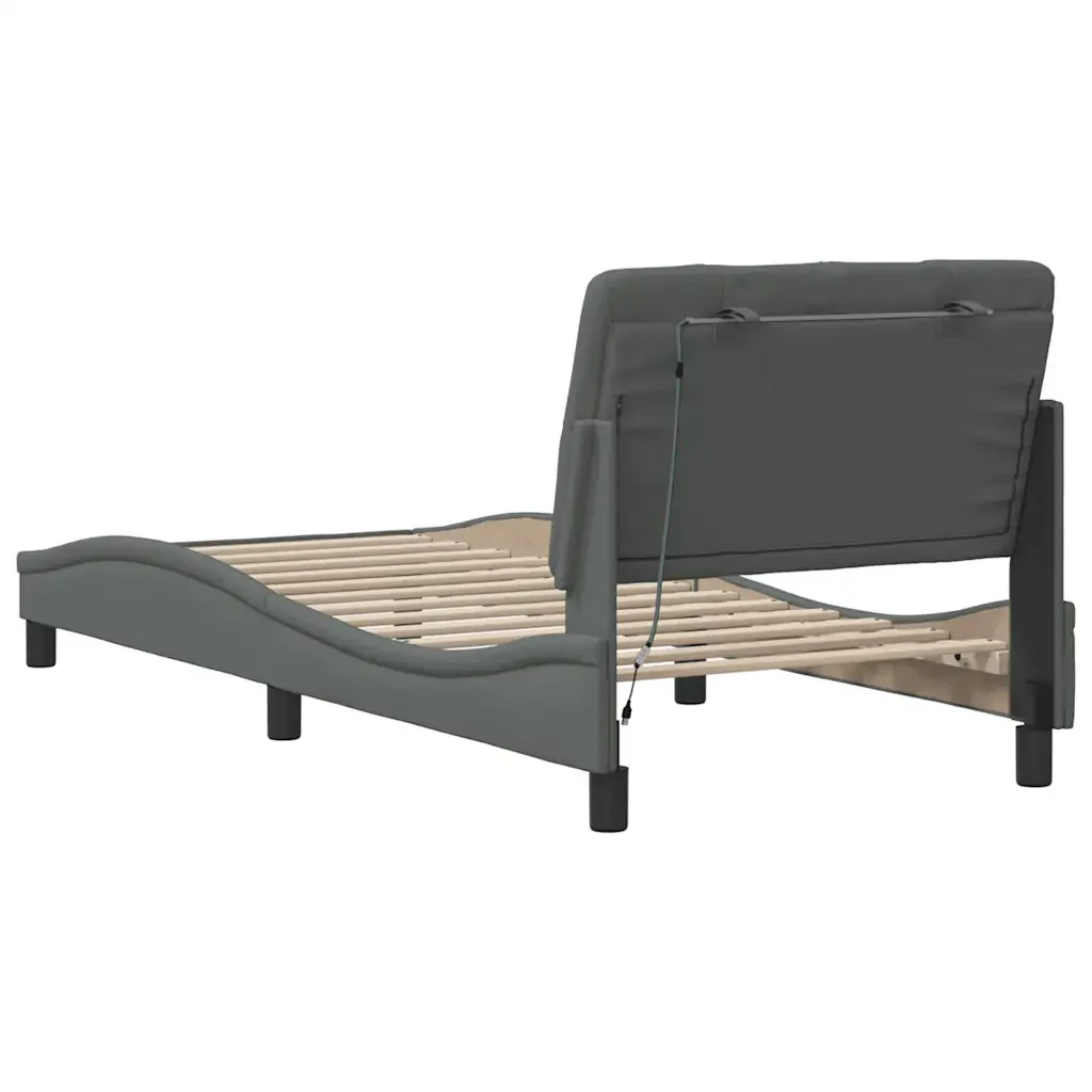 Letto singolo | Letto per adulti | Giroletto con LED senza Materasso Grigio Scuro 90x200cm Tessuto - Image 10