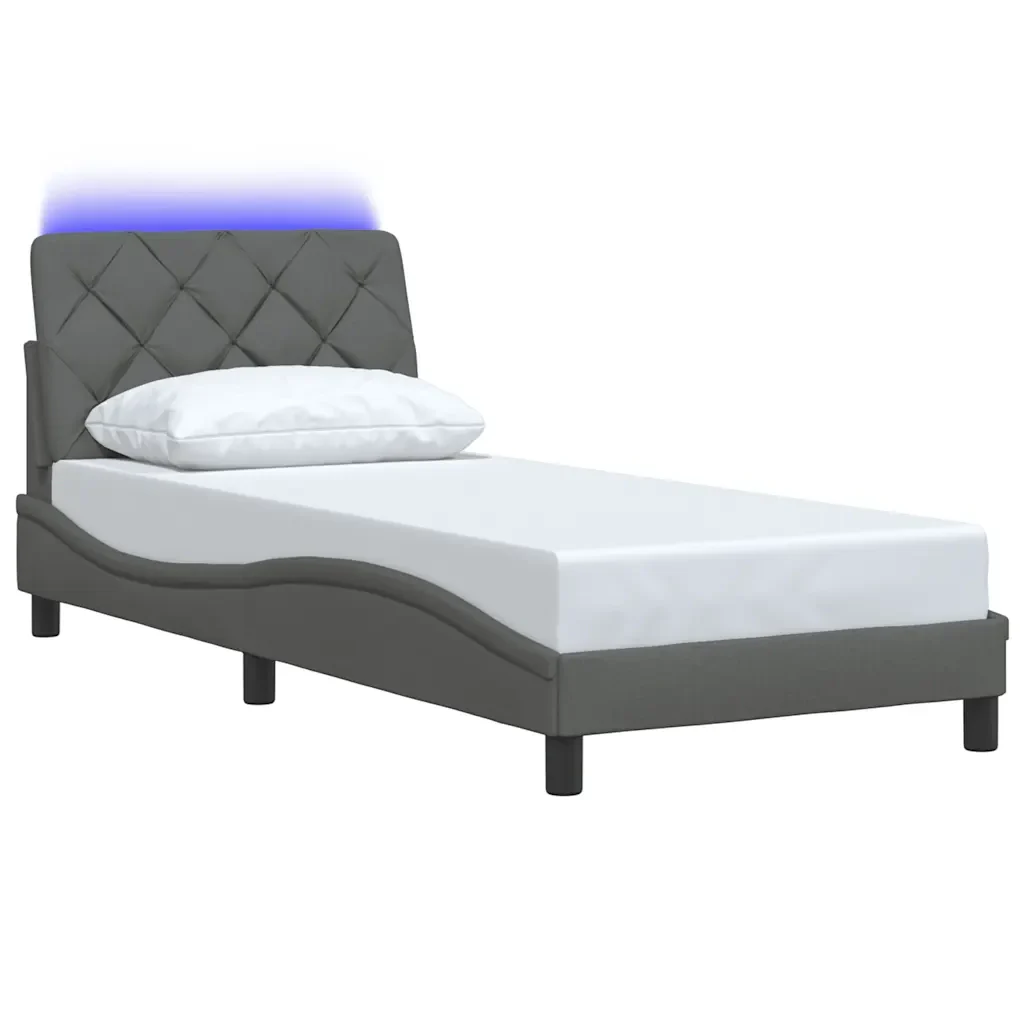 Letto singolo | Letto per adulti | Giroletto con LED senza Materasso Grigio Scuro 90x200cm Tessuto - Image 3