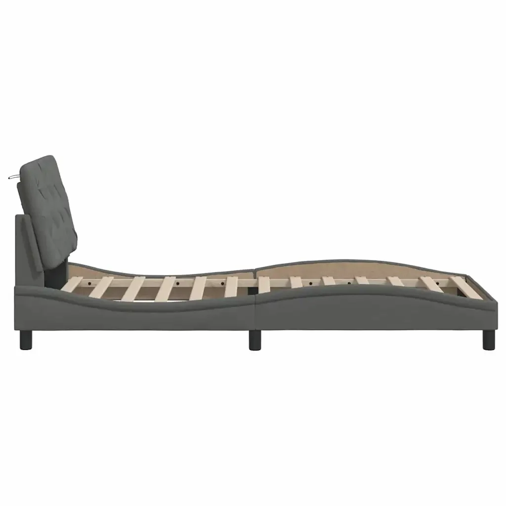 Letto singolo | Letto per adulti | Giroletto con LED senza Materasso Grigio Scuro 90x200cm Tessuto - Image 8
