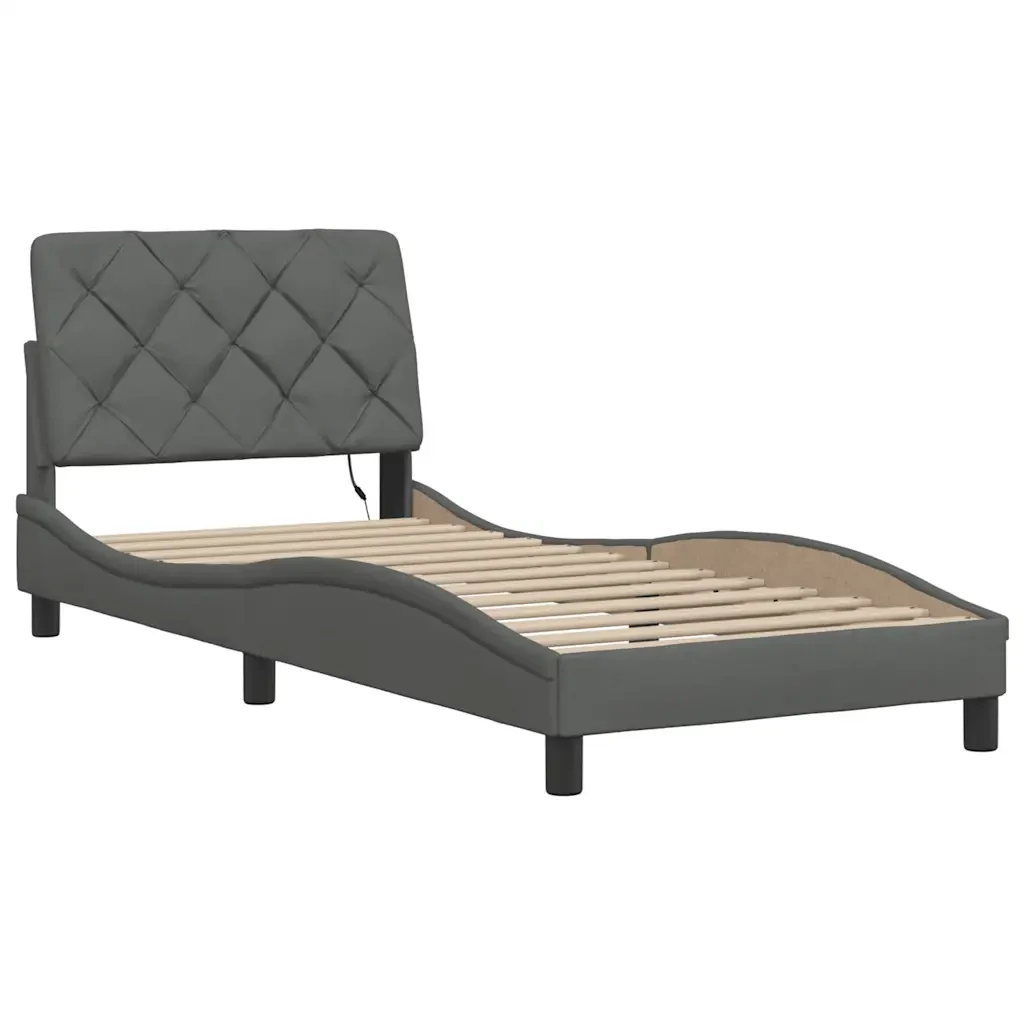 Letto singolo | Letto per adulti | Giroletto con LED senza Materasso Grigio Scuro 90x200cm Tessuto - Image 9