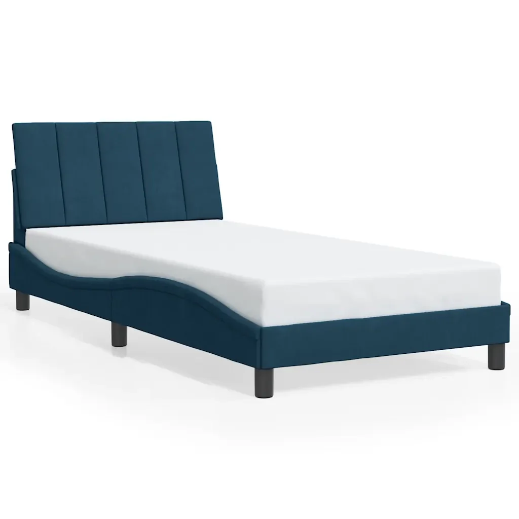 Letto singolo | Letto per adulti | Giroletto con LED senza Materasso Hanko Blu 100x200 cm in Velluto - Image 5