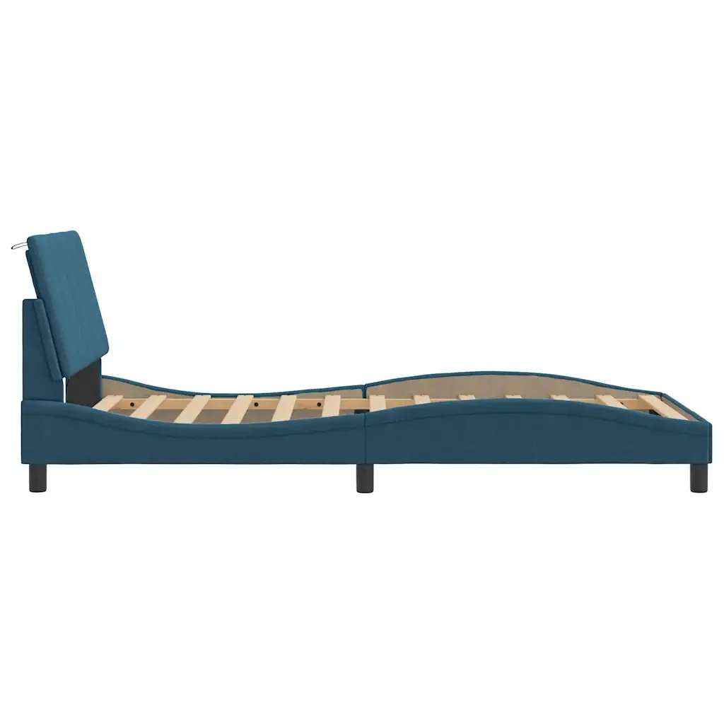 Letto singolo | Letto per adulti | Giroletto con LED senza Materasso Hanko Blu 100x200 cm in Velluto - Image 8