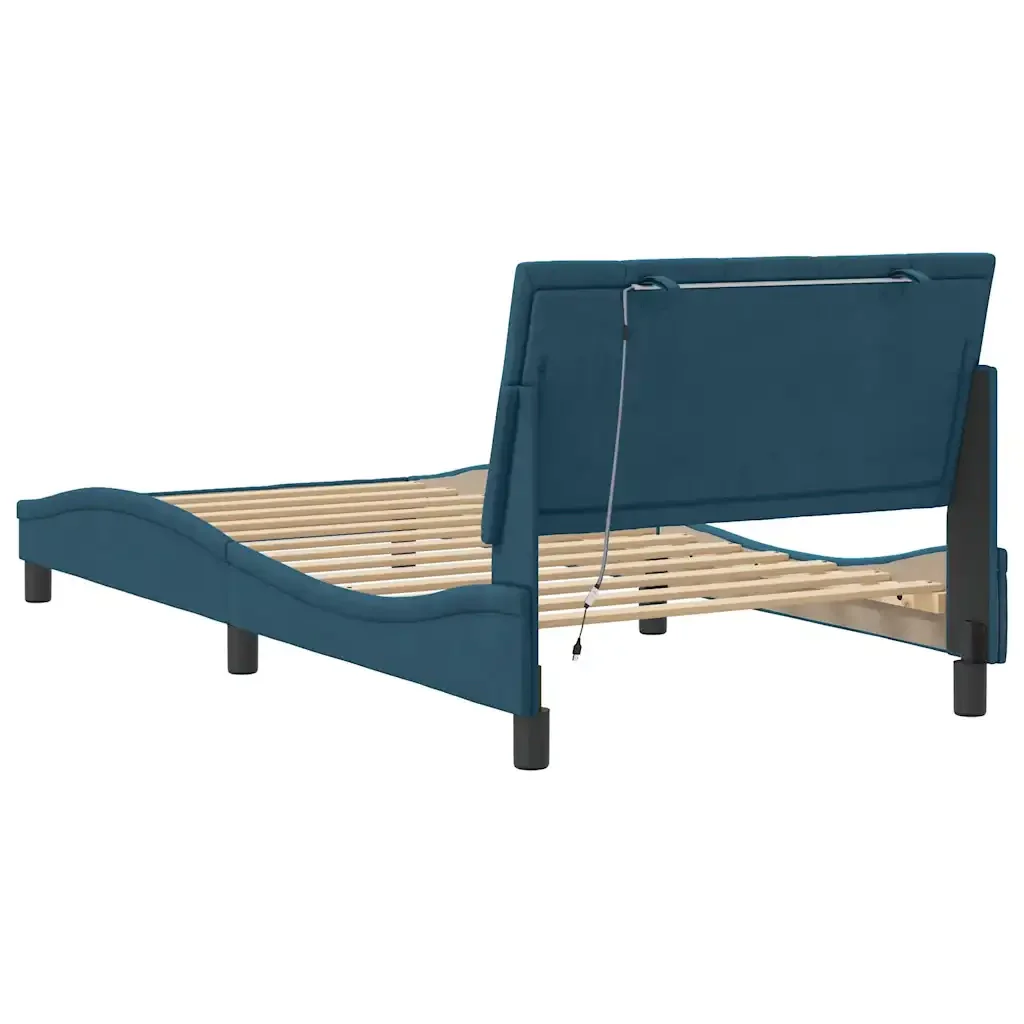 Letto singolo | Letto per adulti | Giroletto con LED senza Materasso Hanko Blu 100x200 cm in Velluto - Image 9