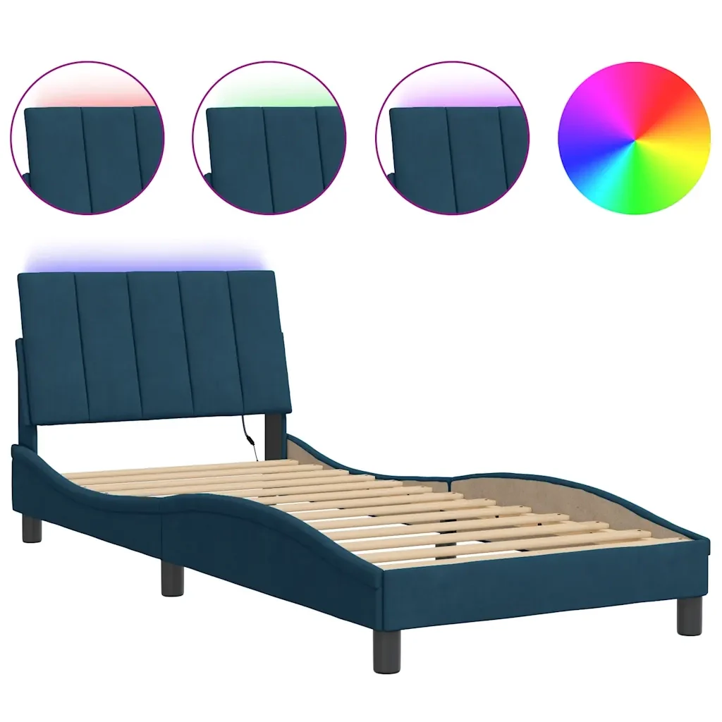 Letto singolo | Letto per adulti | Giroletto con LED senza Materasso Hanko Blu 80x200 cm in Velluto
