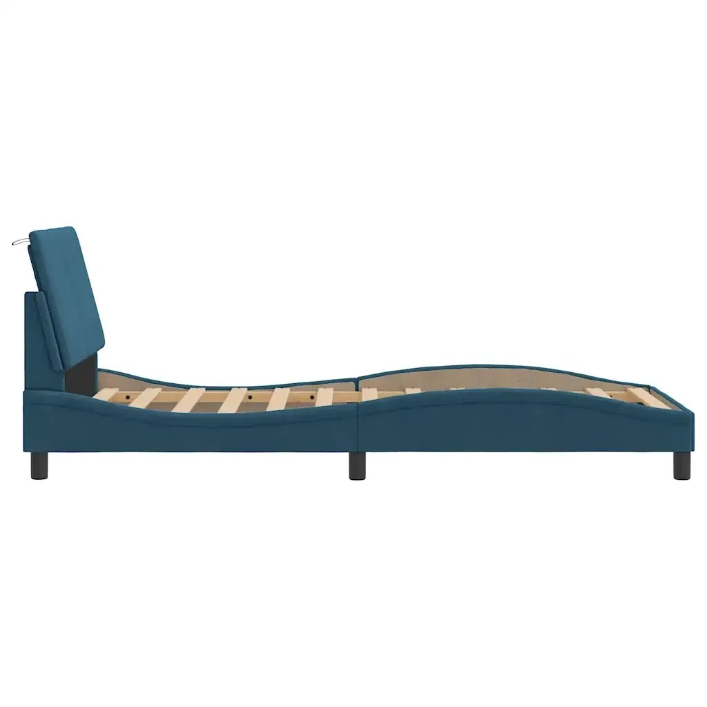 Letto singolo | Letto per adulti | Giroletto con LED senza Materasso Hanko Blu 80x200 cm in Velluto - Image 8