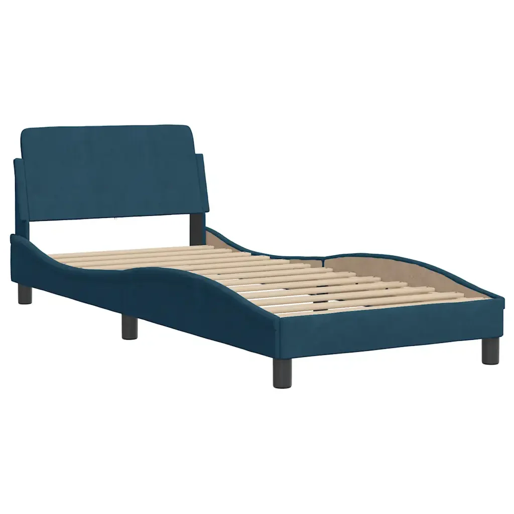 Letto singolo | Letto per adulti | Giroletto con LED senza Materasso Hanko Blu 90x190 cm in Velluto - Image 7
