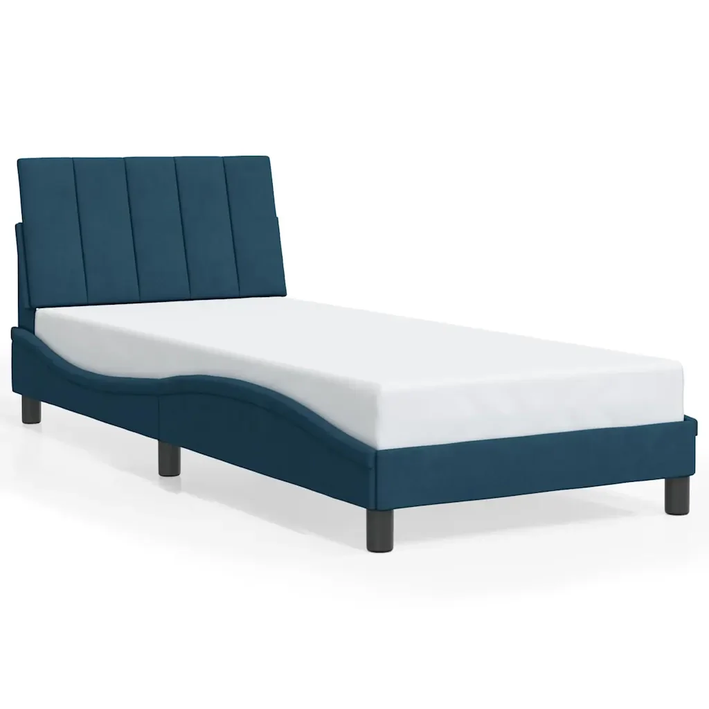 Letto singolo | Letto per adulti | Giroletto con LED senza Materasso Hanko Blu 90x200 cm in Velluto - Image 5