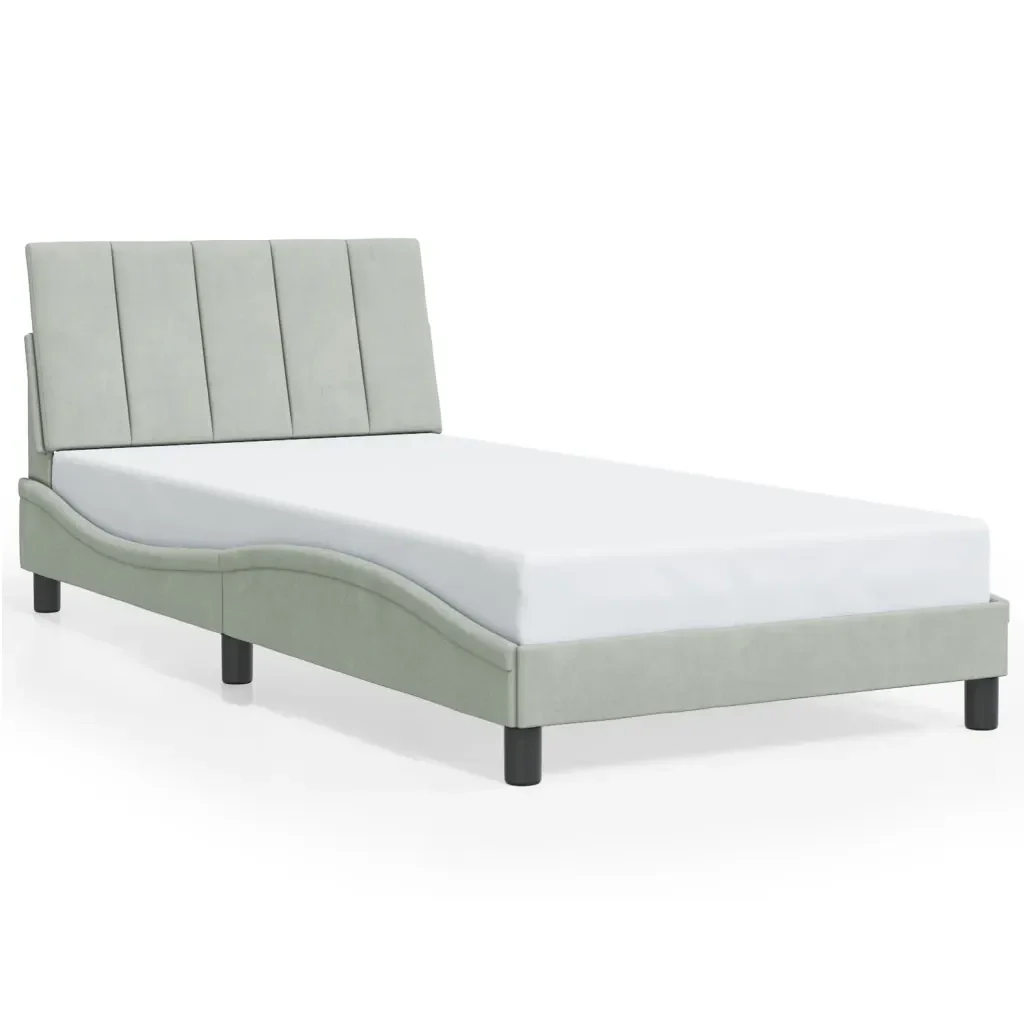 Letto singolo | Letto per adulti | Giroletto con LED senza Materasso Hanko Grigio Chiaro 100x200 cm in Velluto - Image 5