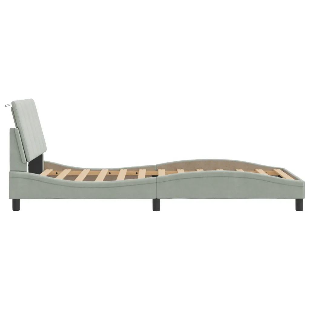 Letto singolo | Letto per adulti | Giroletto con LED senza Materasso Hanko Grigio Chiaro 100x200 cm in Velluto - Image 7