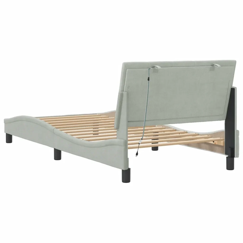 Letto singolo | Letto per adulti | Giroletto con LED senza Materasso Hanko Grigio Chiaro 100x200 cm in Velluto - Image 8
