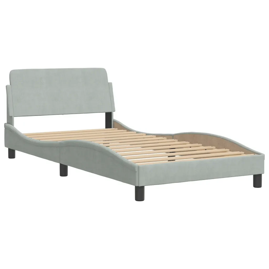 Letto singolo | Letto per adulti | Giroletto con LED senza Materasso Hanko Grigio Chiaro 100x200 cm in Velluto - Image 9