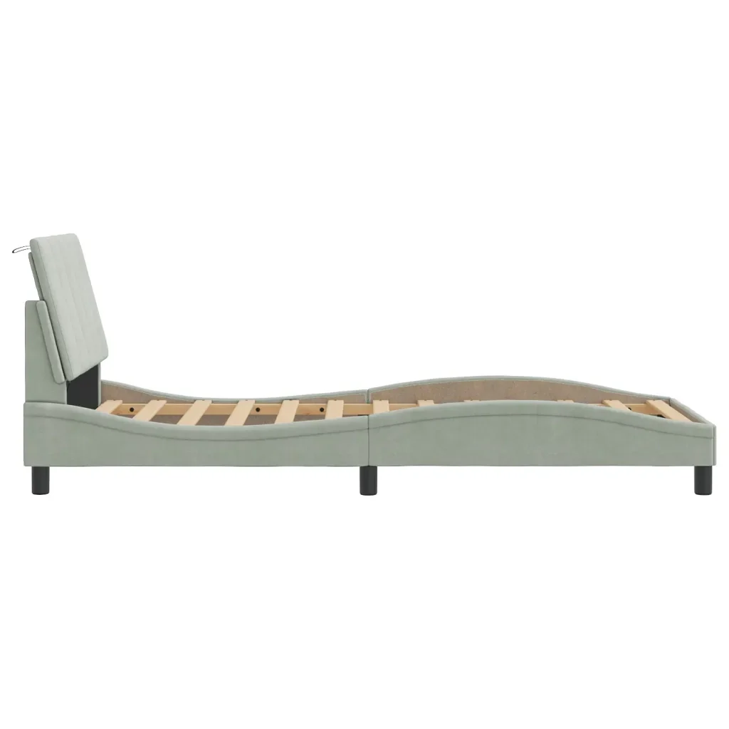 Letto singolo | Letto per adulti | Giroletto con LED senza Materasso Hanko Grigio Chiaro 90x190 cm in Velluto - Image 7