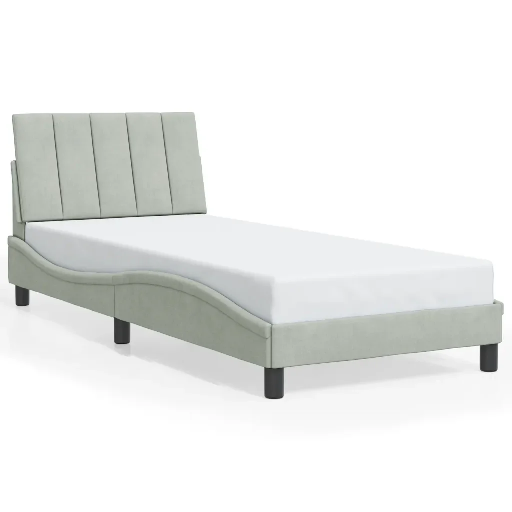 Letto singolo | Letto per adulti | Giroletto con LED senza Materasso Hanko Grigio Chiaro 90x200 cm in Velluto - Image 5