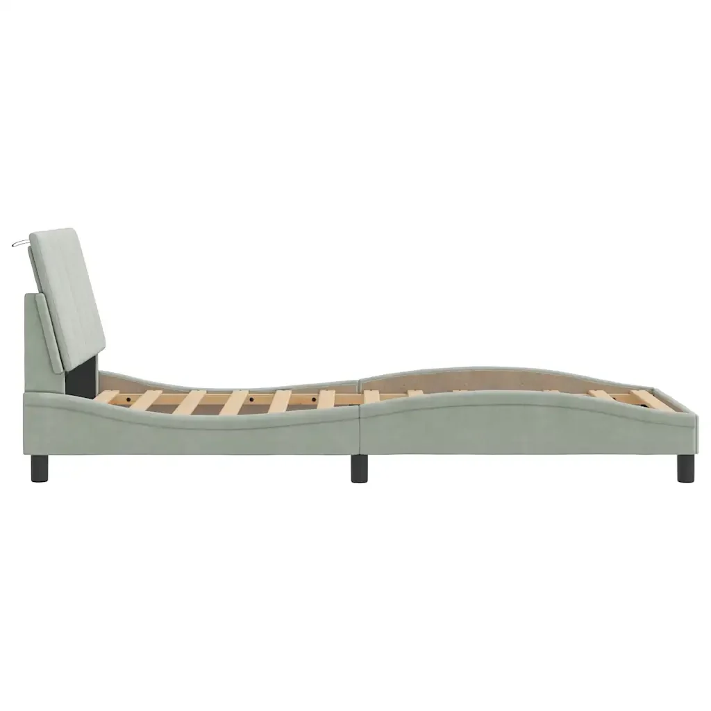 Letto singolo | Letto per adulti | Giroletto con LED senza Materasso Hanko Grigio Chiaro 90x200 cm in Velluto - Image 7