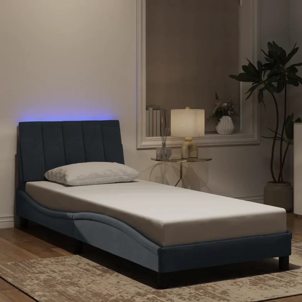 Letto singolo | Letto per adulti | Giroletto con LED senza Materasso Hanko Grigio Scuro 80x200 cm in Velluto - Image 2