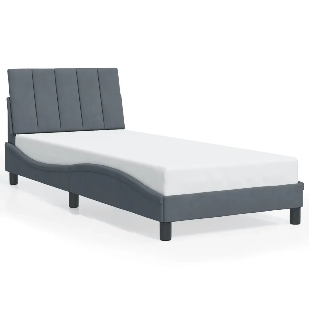 Letto singolo | Letto per adulti | Giroletto con LED senza Materasso Hanko Grigio Scuro 80x200 cm in Velluto - Image 5