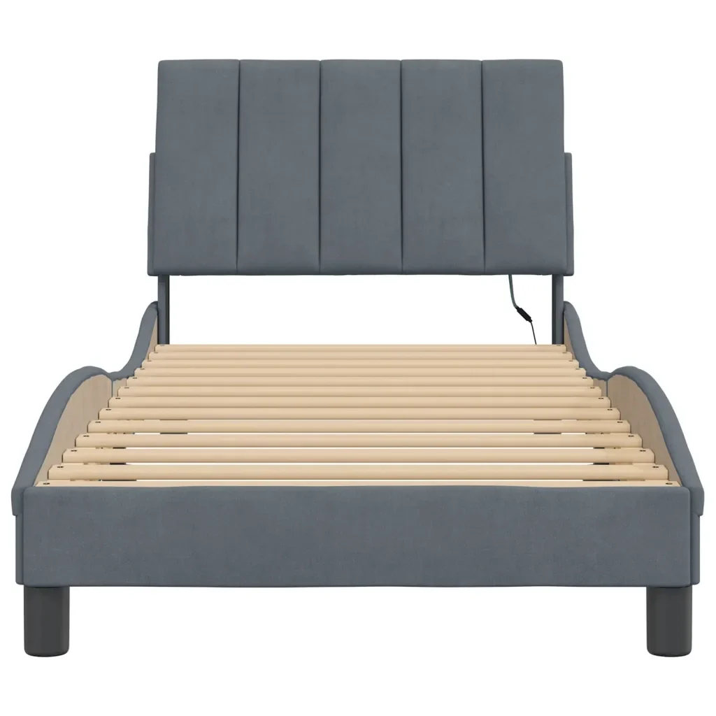 Letto singolo | Letto per adulti | Giroletto con LED senza Materasso Hanko Grigio Scuro 80x200 cm in Velluto - Image 6