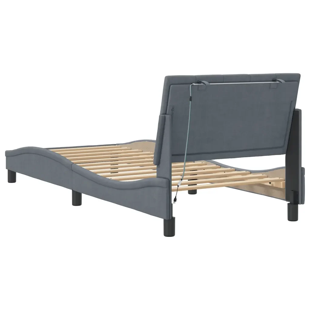 Letto singolo | Letto per adulti | Giroletto con LED senza Materasso Hanko Grigio Scuro 80x200 cm in Velluto - Image 8