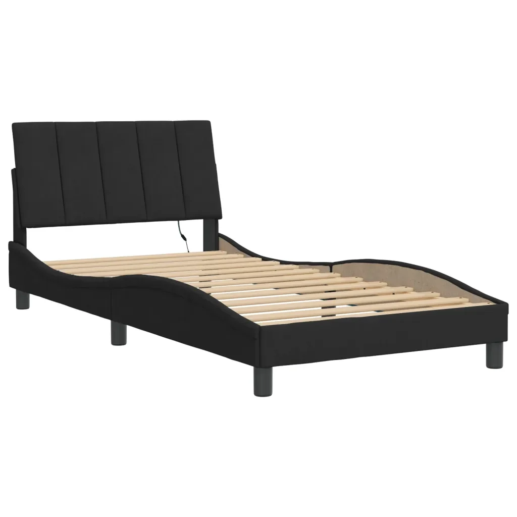 Letto singolo | Letto per adulti | Giroletto con LED senza Materasso Hanko Nero 100x200 cm in Velluto - Image 3
