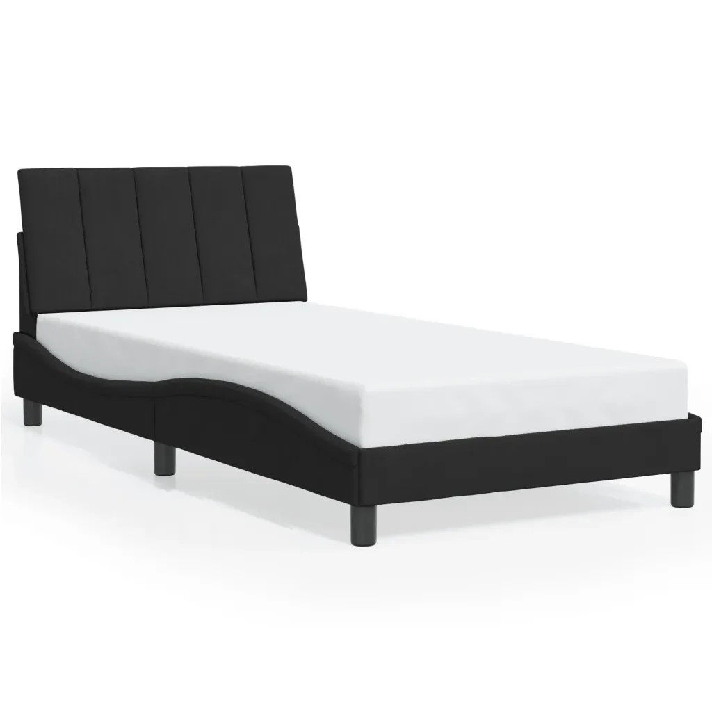 Letto singolo | Letto per adulti | Giroletto con LED senza Materasso Hanko Nero 100x200 cm in Velluto - Image 5
