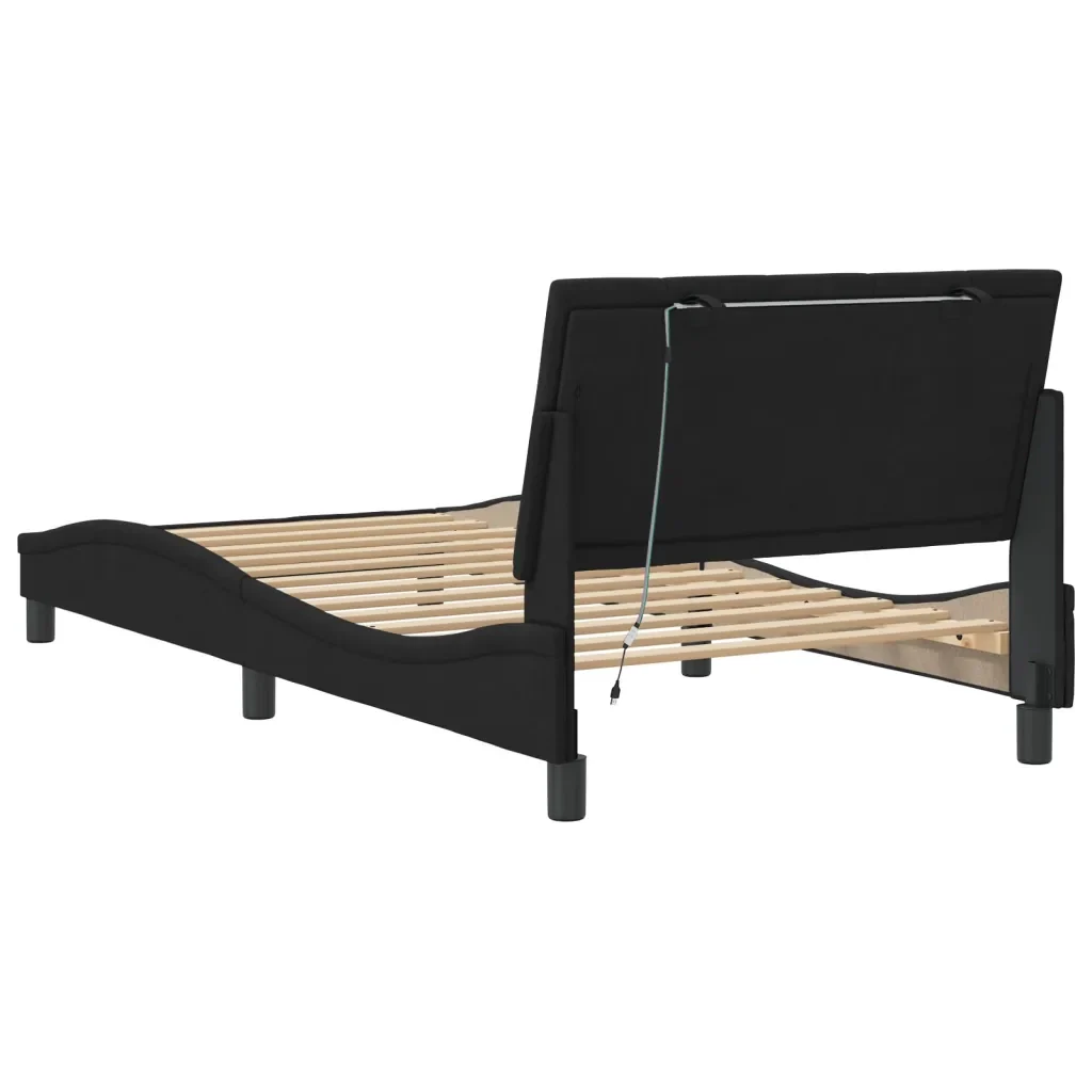 Letto singolo | Letto per adulti | Giroletto con LED senza Materasso Hanko Nero 100x200 cm in Velluto - Image 8