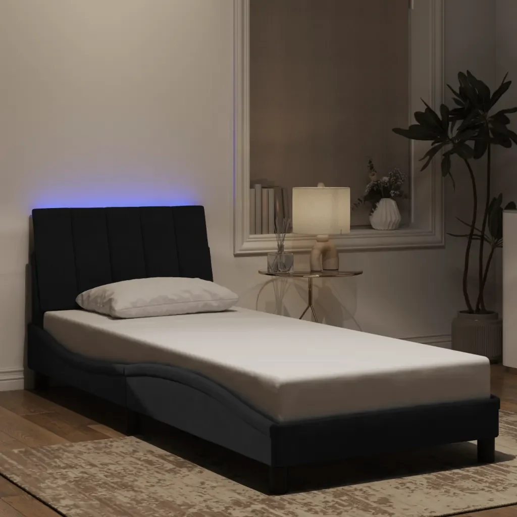Letto singolo | Letto per adulti | Giroletto con LED senza Materasso Hanko Nero 80x200 cm in Velluto - Image 2