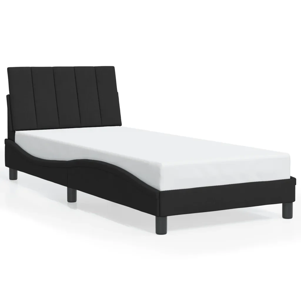 Letto singolo | Letto per adulti | Giroletto con LED senza Materasso Hanko Nero 90x190 cm in Velluto - Image 5