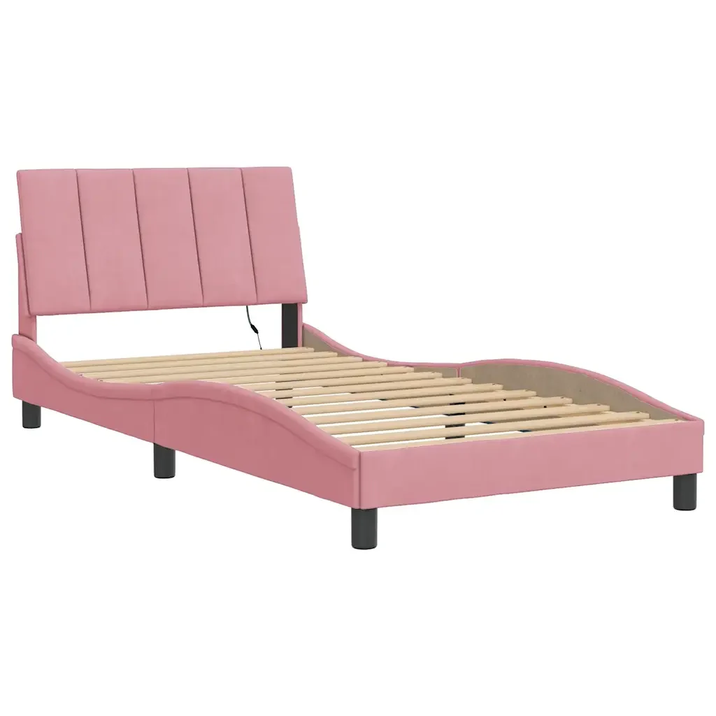 Letto singolo | Letto per adulti | Giroletto con LED senza Materasso Hanko Rosa 100x200 cm in Velluto - Image 4