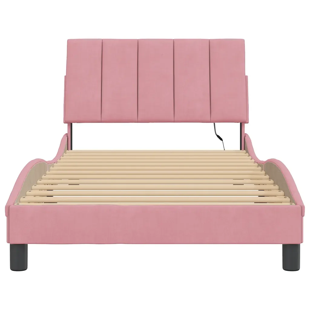 Letto singolo | Letto per adulti | Giroletto con LED senza Materasso Hanko Rosa 100x200 cm in Velluto - Image 6