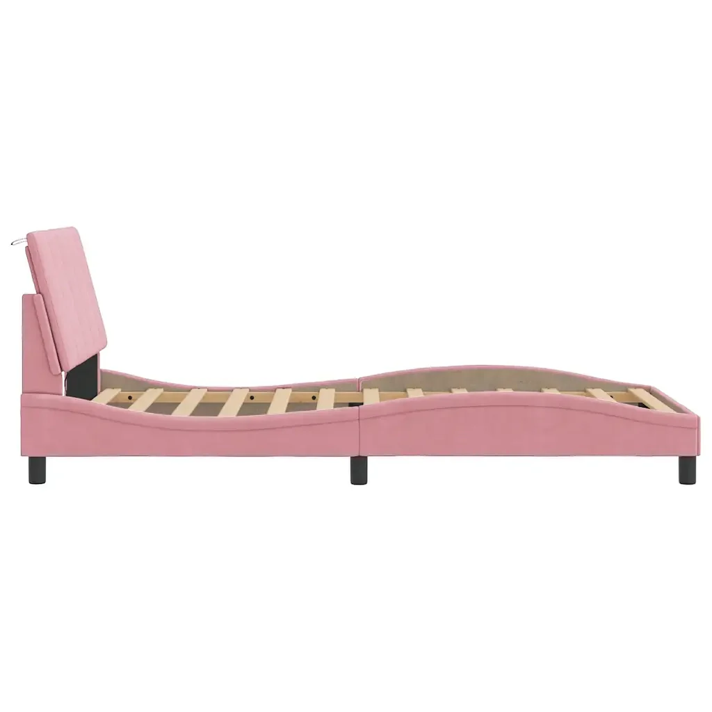 Letto singolo | Letto per adulti | Giroletto con LED senza Materasso Hanko Rosa 100x200 cm in Velluto - Image 7