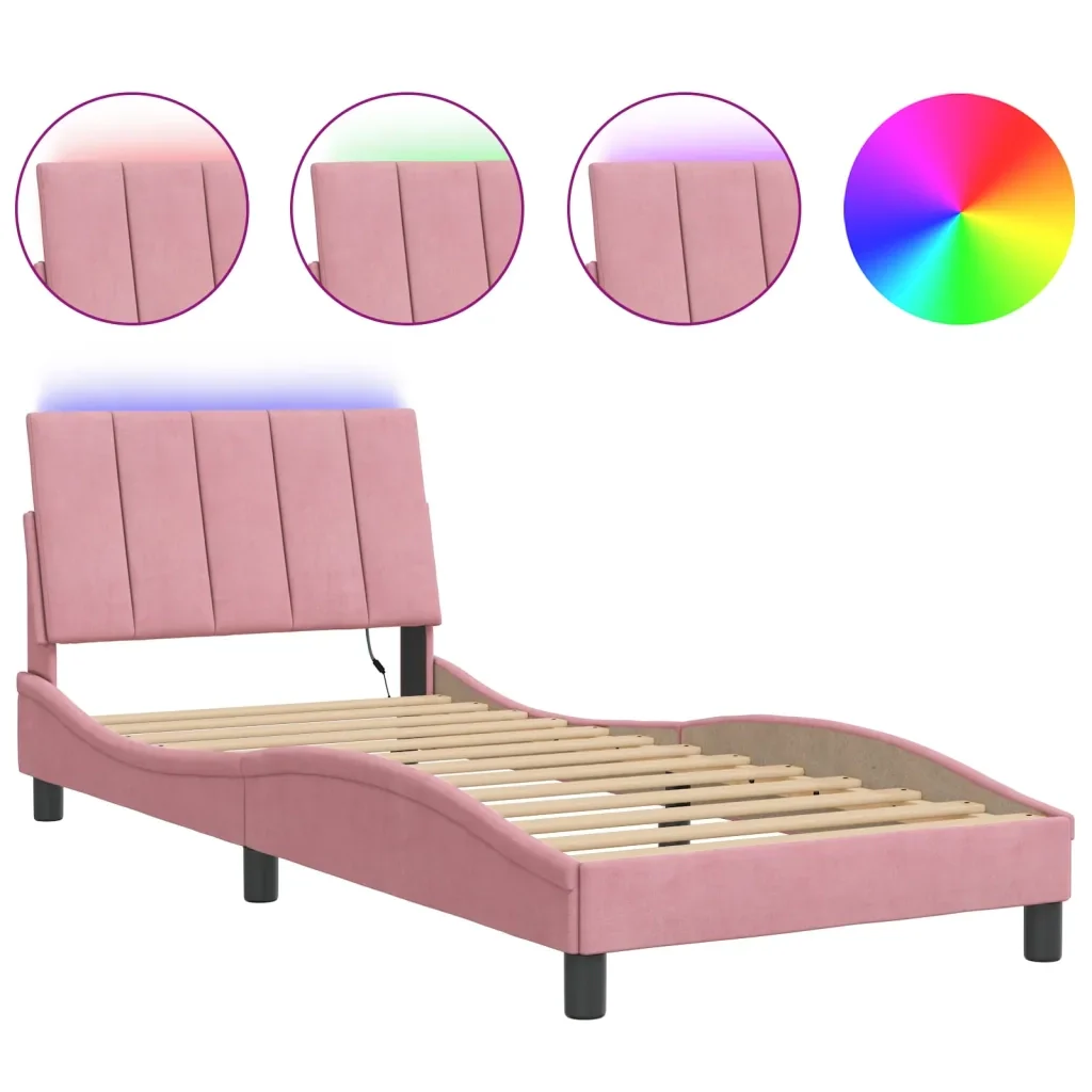 Letto singolo | Letto per adulti | Giroletto con LED senza Materasso Hanko Rosa 80x200 cm in Velluto