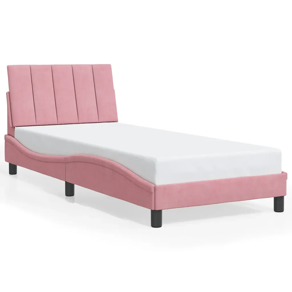 Letto singolo | Letto per adulti | Giroletto con LED senza Materasso Hanko Rosa 90x200 cm in Velluto - Image 5