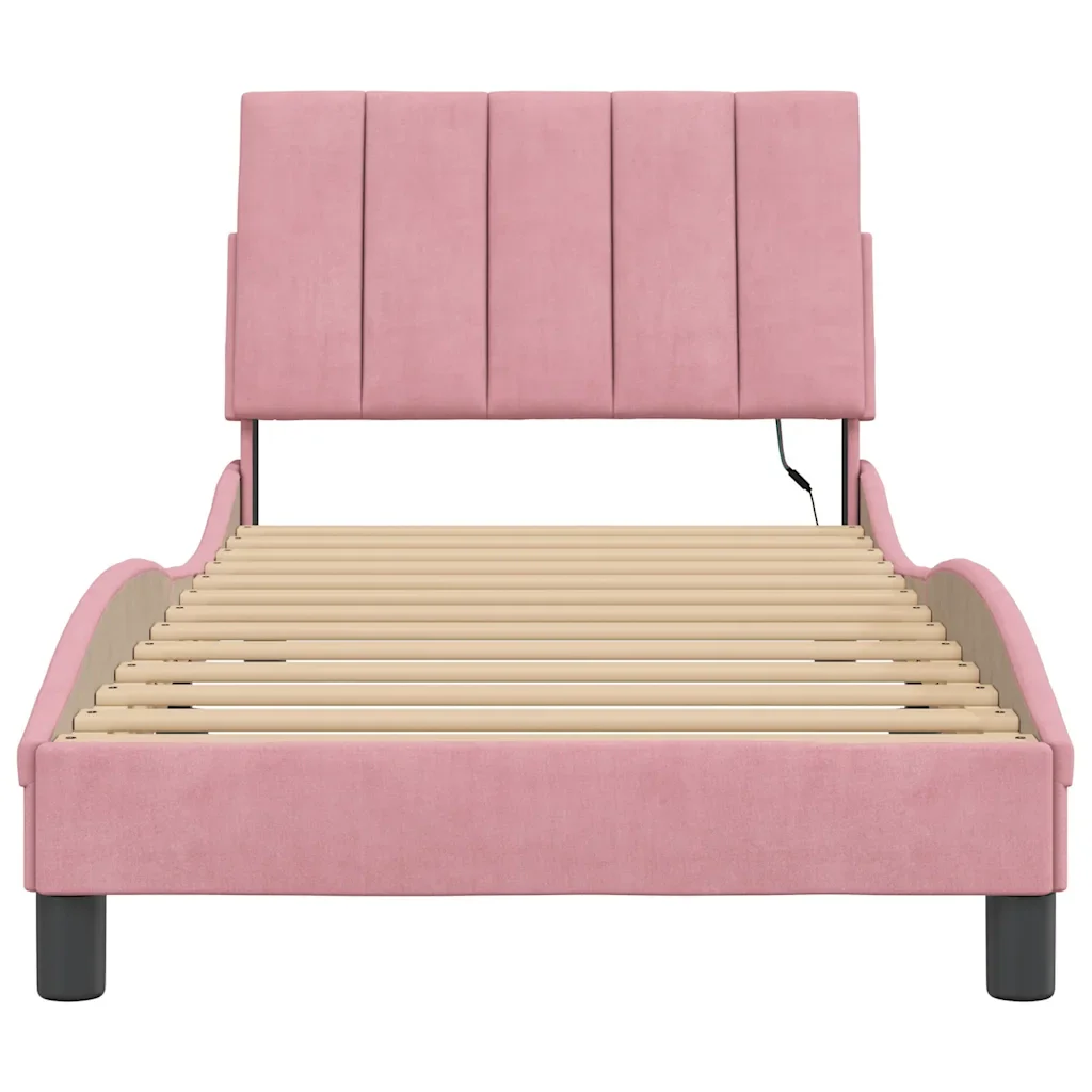 Letto singolo | Letto per adulti | Giroletto con LED senza Materasso Hanko Rosa 90x200 cm in Velluto - Image 6